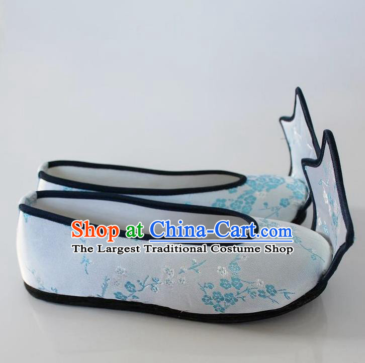 Chinese Traditional Wedding Hanfu Shoes White Satin Shoes Ancient Princess Embroidered Shoes for Women