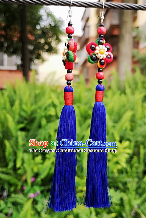 Chinese Traditional Ethnic Earrings Yunnan National Royalblue Tassel Ear Accessories for Women