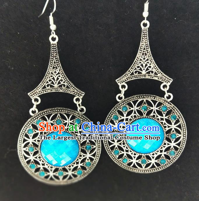 Chinese Traditional Ethnic Earrings Yunnan National Blue Ear Accessories for Women