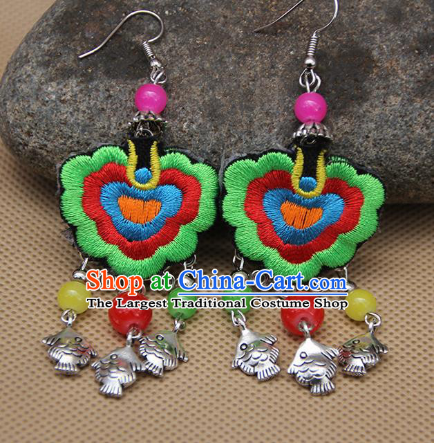 Chinese Traditional Ethnic Green Embroidered Earrings National Ear Accessories for Women