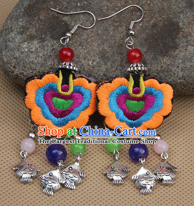 Chinese Traditional Ethnic Orange Embroidered Earrings National Ear Accessories for Women
