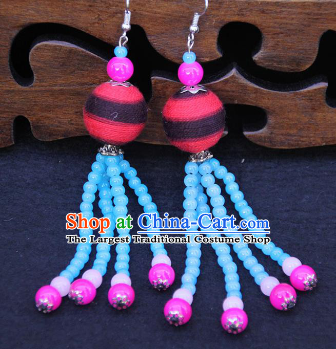 Chinese Traditional Ethnic Beads Tassel Red Venonat Earrings National Ear Accessories for Women