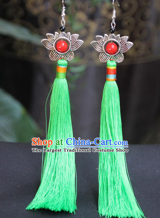 Chinese Traditional Ethnic Light Green Tassel Lotus Earrings National Ear Accessories for Women