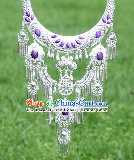 Chinese Traditional National Ethnic Purple Necklace Tassel Necklet Jewelry Accessories for Women