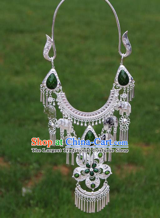 Chinese Traditional National Ethnic Flowers Tassel Green Necklace Jewelry Accessories for Women