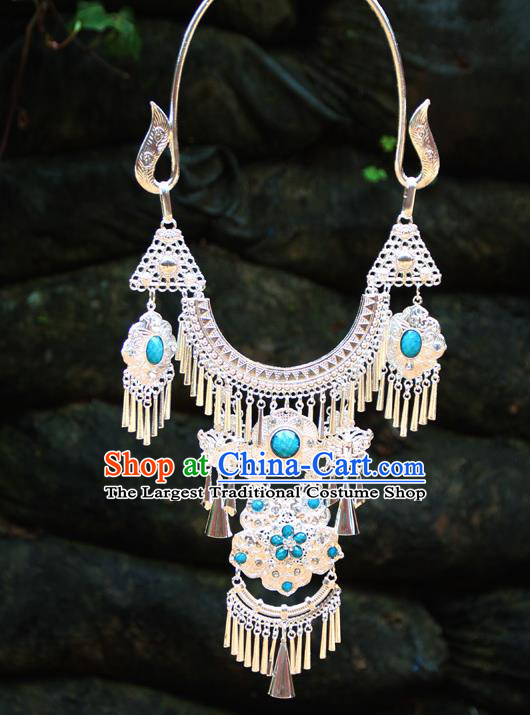 Chinese Ethnic Tassel Blue Necklace Traditional National Jewelry Accessories for Women