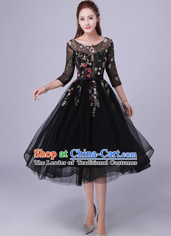 Professional Modern Dance Costume Chorus Group Clothing Bride Toast Black Veil Dress for Women