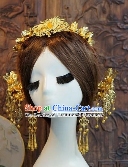 Chinese Handmade Classical Hairpins Hair Accessories Ancient Xiuhe Suit Headwear Phoenix Coronet for Women