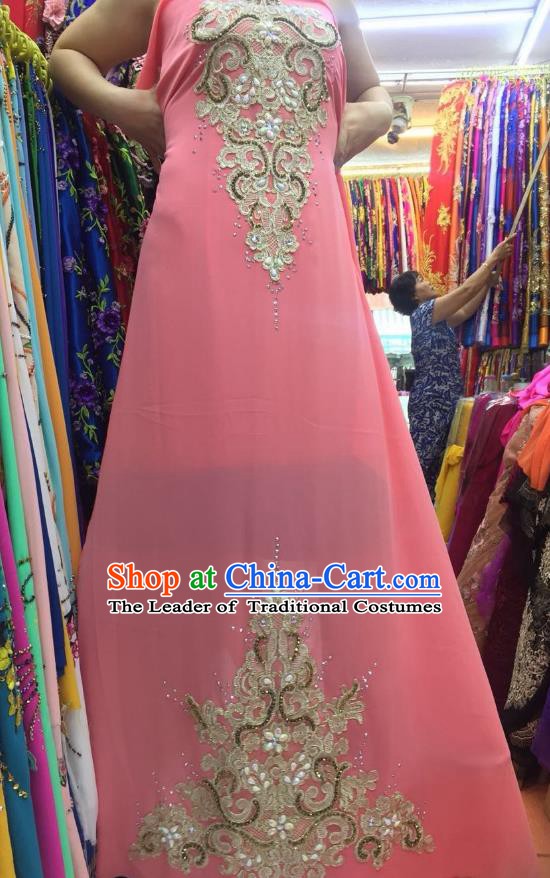 Asian Vietnam Costume Vietnamese Trational Dress Light Pink Embroidered Ao Dai Cheongsam Clothing for Women