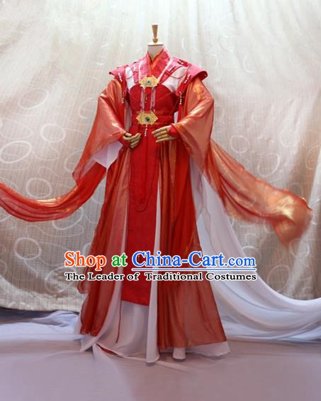 China Ancient Cosplay Queen Clothing Traditional Tang Dynasty Palace Lady Wedding Red Dress for Women