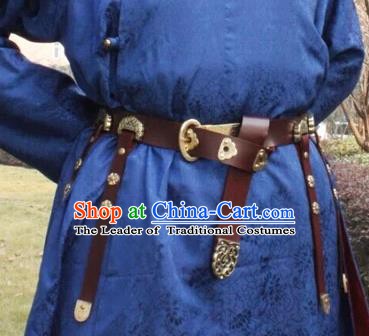 Ancient China Tang Dynasty Imperial Bodyguard Swordsman Leather Belts Waistband for Men