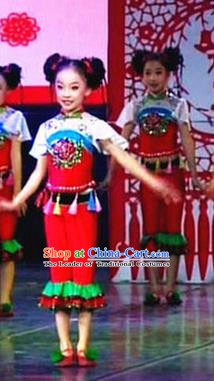 Traditional Chinese Yangge Fan Dance Costume, China Folk Dance Yangko Clothing for Kids