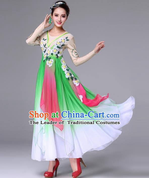 Traditional Chinese Yangge Fan Dance Costume, Folk Dance Yangko Classical Dance Green Dress for Women