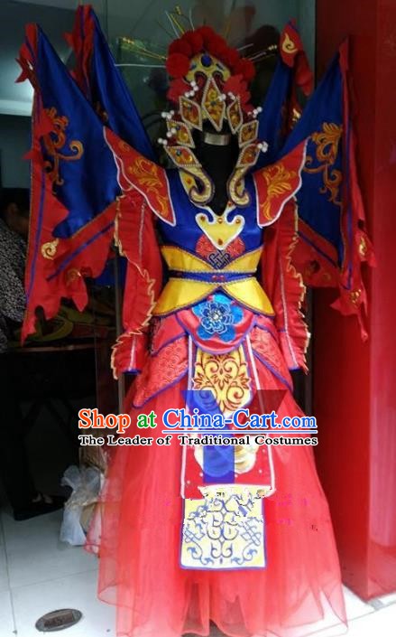 Traditional Chinese Beijing Opera Magic Warriors Costume, China Peking Opera Blues Clothing for Women