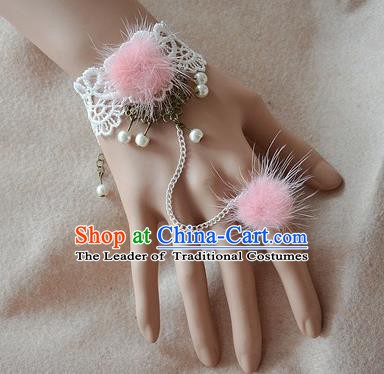 European Western Bride Vintage Renaissance Light Pink Venonat Lace Bracelet with Ring for Women