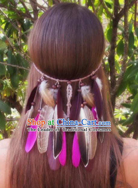 European Western Vintage Hair Accessories Renaissance Bride Bohemia Pink Feather Hair Clasp for Women