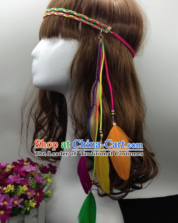 European Western Vintage Hair Accessories Renaissance Bride Bohemia Yellow Feather Hair Clasp for Women