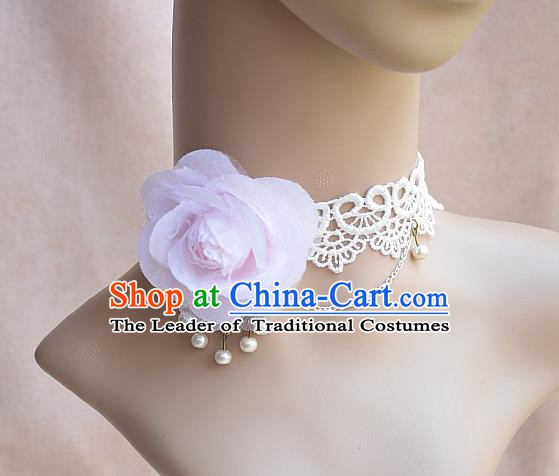 European Western Vintage Jewelry Accessories Renaissance Pink Flower Necklace for Women