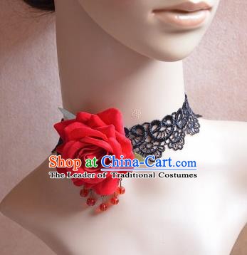 European Western Vintage Jewelry Accessories Renaissance Bride Red Rose Lace Necklace for Women