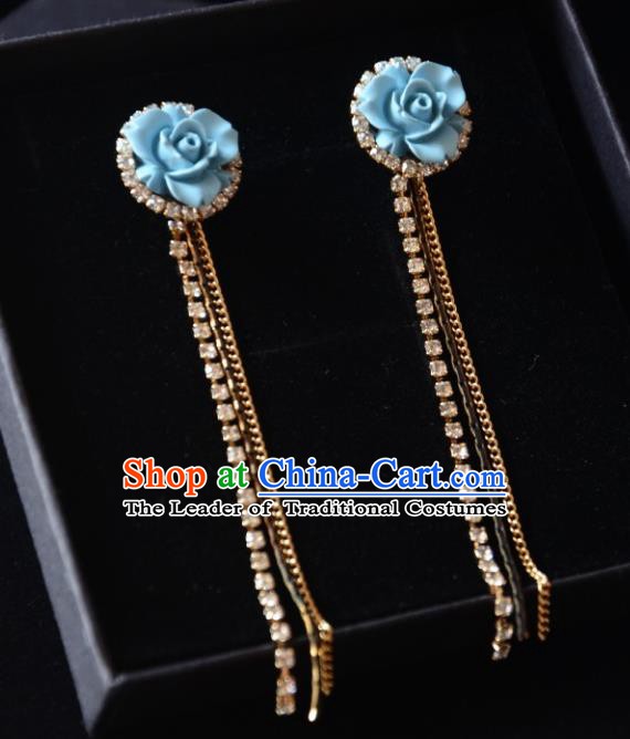 European Western Bride Vintage Accessories Eardrop Renaissance Blue Flower Earrings for Women