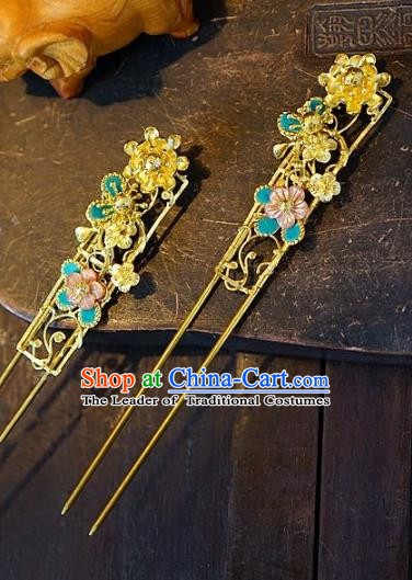 Chinese Handmade Classical Hair Accessories Golden Hair Clip Ancient Hanfu Hairpins for Women