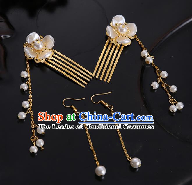 Handmade Chinese Ancient Hair Accessories Pearls Hair Combs Hairpins for Women