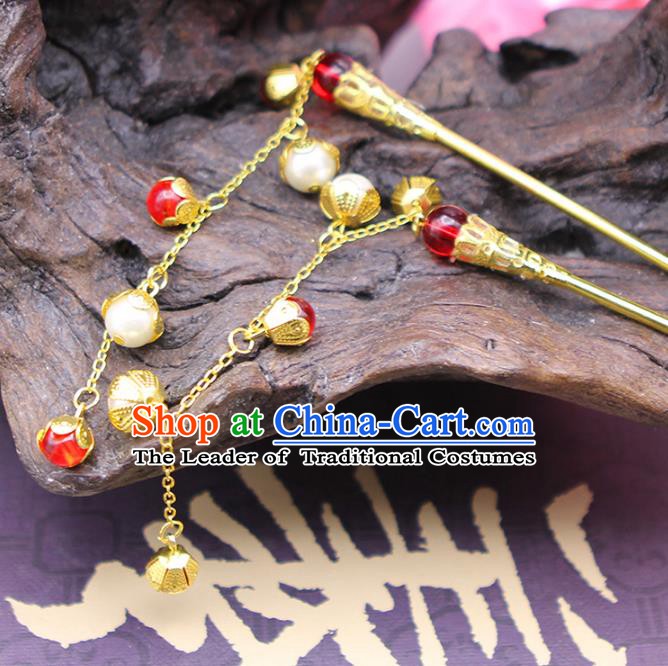 Handmade Chinese Ancient Hair Accessories Red Beads Tassel Step Shake Hairpins for Women