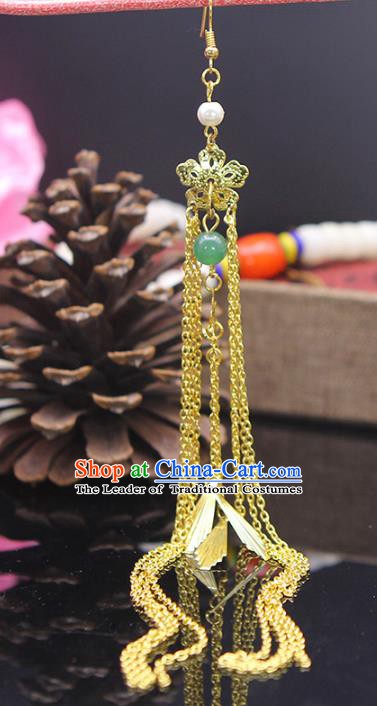 Handmade Chinese Ancient Palace Lady Accessories Golden Flower Tassel Earrings for Women
