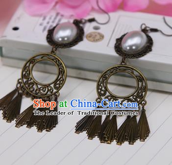 Handmade Chinese Ancient Palace Lady Accessories Hanfu Tassel Earrings for Women