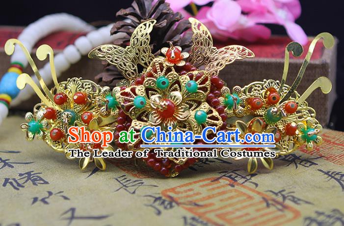 Handmade Chinese Ancient Palace Lady Hair Accessories Hanfu Hairpins Butterfly Hair Comb for Women