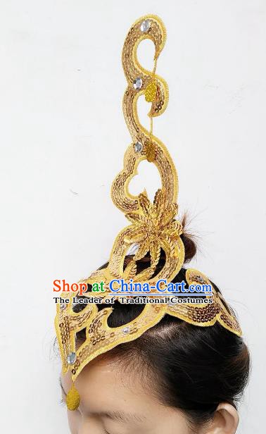 Chinese Classical Dance Yangge Folk Fan Dance Hair Accessories Yangko Golden Paillette Headwear for Women