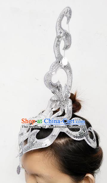 Chinese Classical Dance Yangge Folk Fan Dance Hair Accessories Yangko White Paillette Headwear for Women