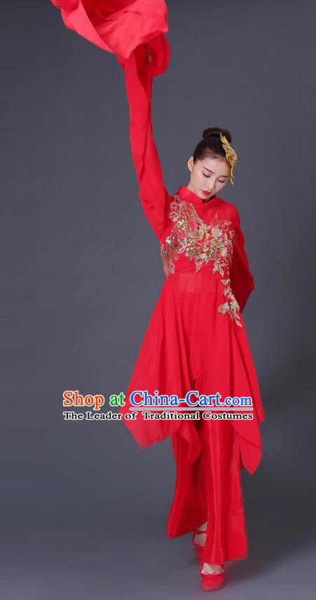 Traditional Chinese Classical Dance Water Sleeve Red Costume, China Folk Dance Yangko Clothing for Women