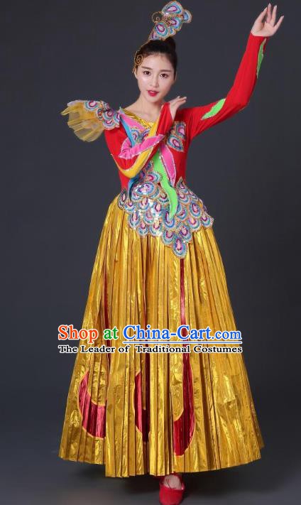 Traditional Chinese Waist Drum Dance Costume, China Classical Folk Dance Yangko Dress for Women