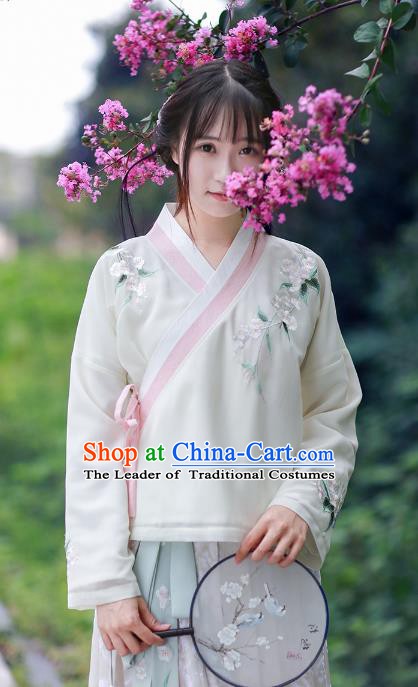 Traditional Chinese National Costume Embroidered White Blouse Tangsuit Cheongsam Shirts for Women