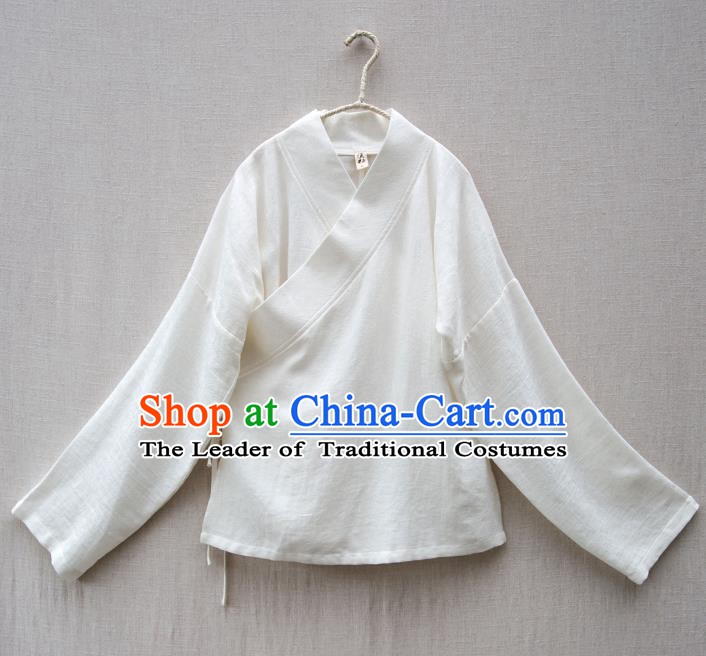 Traditional Chinese National Costume Cheongsam White Blouse Tangsuit Shirts for Women