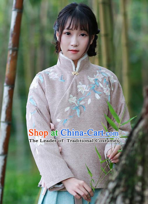 Traditional Chinese National Costume Embroidered Hanfu Cotton-padded Blouse Tangsuit Shirts for Women