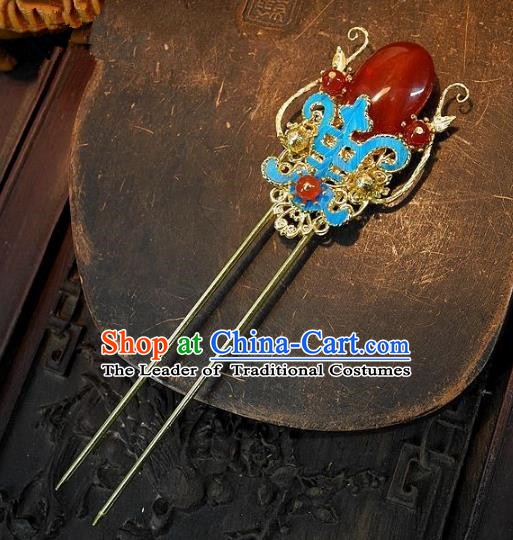 Chinese Handmade Classical Cloisonne Hair Accessories Ancient Wedding Hair Stick Agate Hairpins for Women