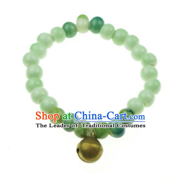 Traditional Chinese Bracelet Accessories Jingdezhen Ceramics Green Beads Bangle for Women