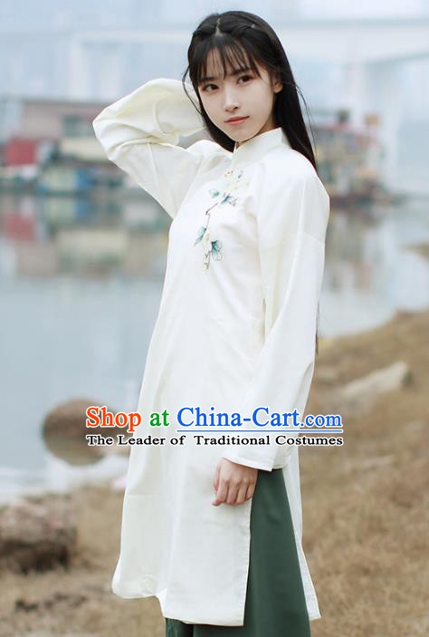 Traditional Chinese National Costume Embroidered Shirts Hanfu Cheongsam Blouse for Women