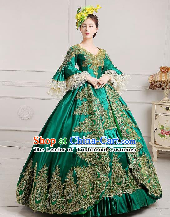 Traditional European Court Princess Renaissance Costume Dance Ball Green Lace Full Dress for Women