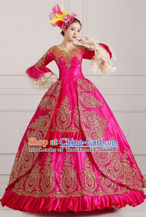 Traditional European Court Princess Renaissance Costume Dance Ball Rosy Lace Full Dress for Women