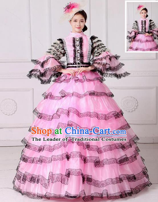 Traditional European Court Noblewoman Renaissance Costume Dance Ball Princess Pink Dress for Women