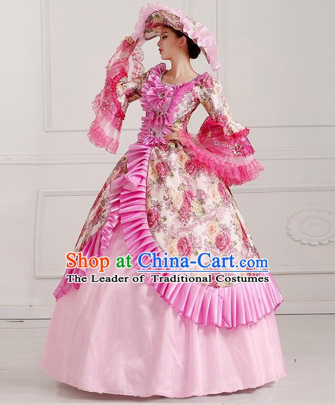 Traditional European Court Noblewoman Renaissance Costume Dance Ball Princess Pink Dress for Women