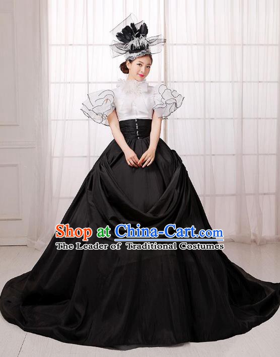 Traditional European Court Noblewoman Renaissance Costume Dance Ball Princess Black Full Dress for Women