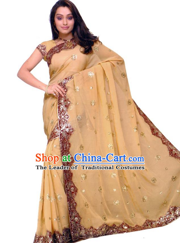 Traditional Asian India Stage Performance Costume Hindustan Indian National Yellow Dress Clothing for Women