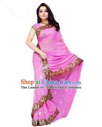 Traditional Asian India Stage Performance Costume Hindustan Indian National Pink Dress Clothing for Women