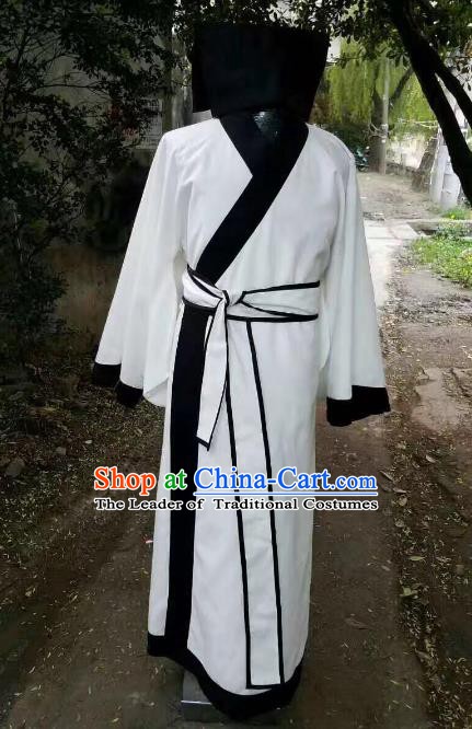 Traditional Chinese Stage Performance Costume Ancient Han Dynasty Scholar White Robe for Men