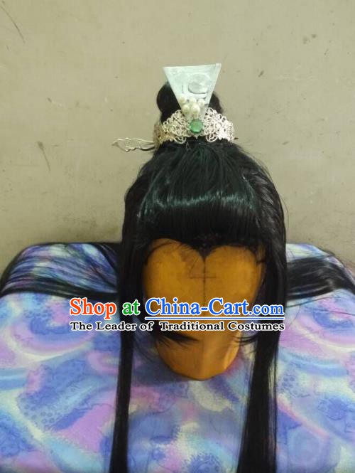 Traditional China Ancient Cosplay Swordsman Wig and Hair Accessories Hairpins for Men