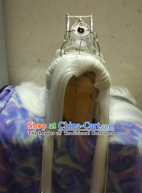 Traditional China Ancient Cosplay Swordsman Wig and Hair Accessories Hair Crown for Men